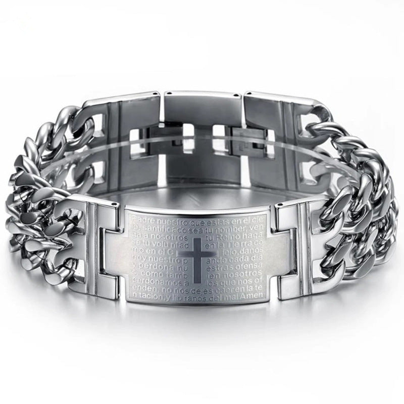 Double Buckle Bible Religious Cross Stainless Steel Bracelet