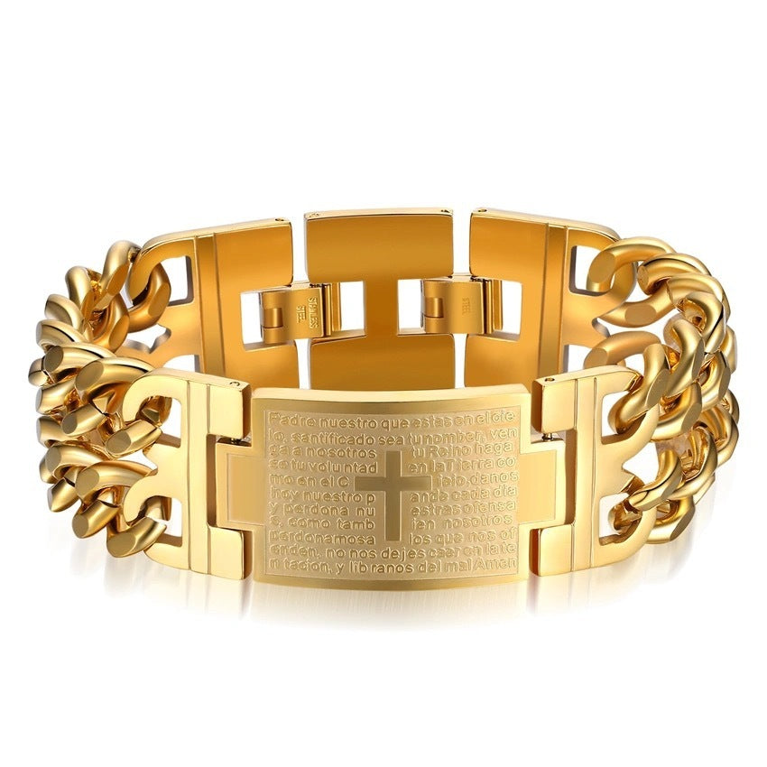 Double Buckle Bible Religious Cross Stainless Steel Bracelet