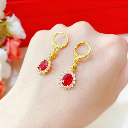 Gold Ethnic Style Lady Ruby Drop Pendant