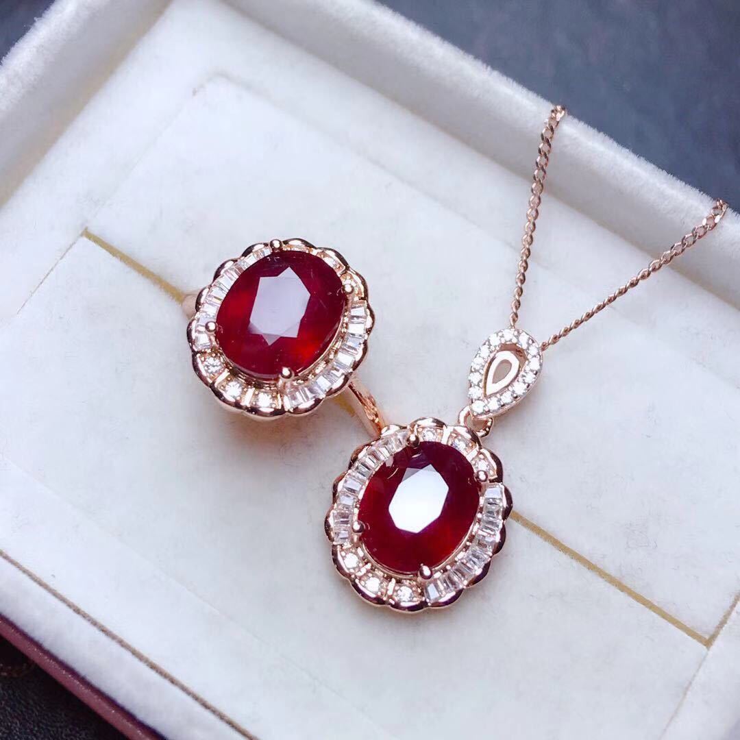 Ruby Ring Pendant Set Crystals