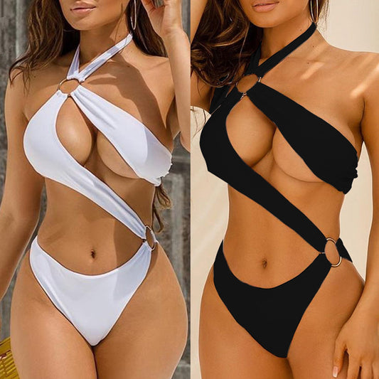 Bagong Sexy One-piece Three-color Hollow Metal Ring Strap Bikini Swimsuit