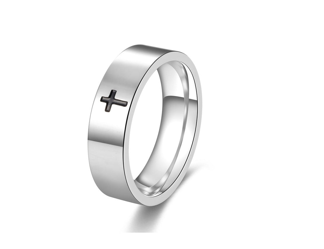 Titanium Steel Ring Men's Simple Creative Black Epoxy Cross Ring Religious Jewelry