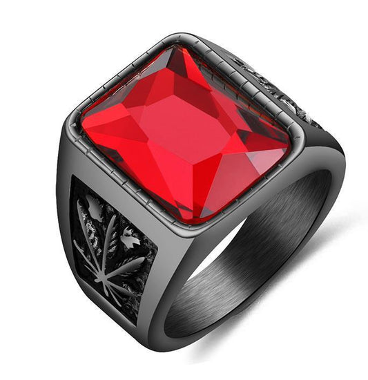 Black Ruby Fashion European And American Stainless Steel Ring