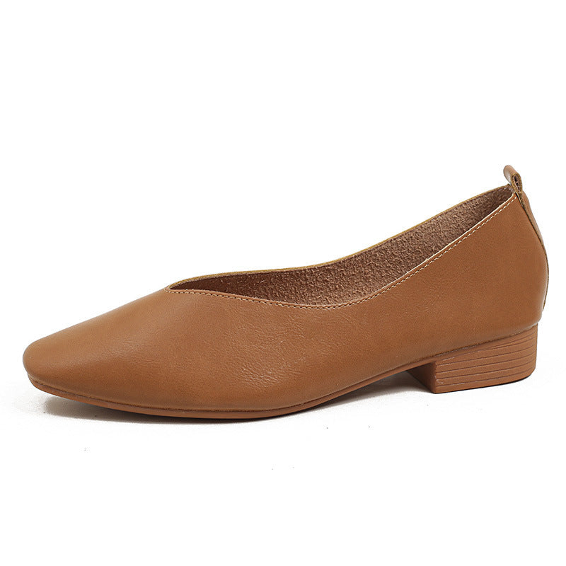 French Low Heel Square Toe Low-cut Shoes