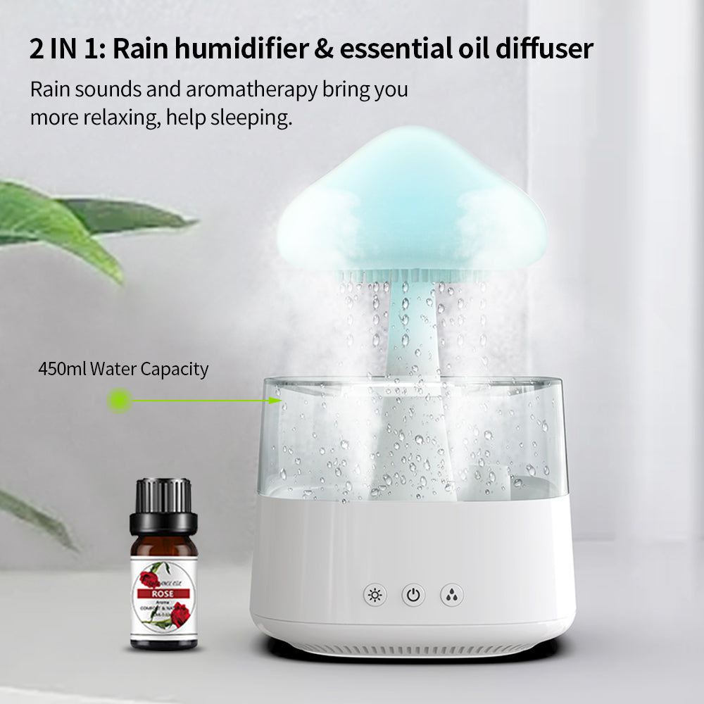 2-in-1 Desk Humidifier Rain Cloud Aromatherapy Essential Oil Zen Diffuser at Raining Cloud Night Light Mushroom Lamp