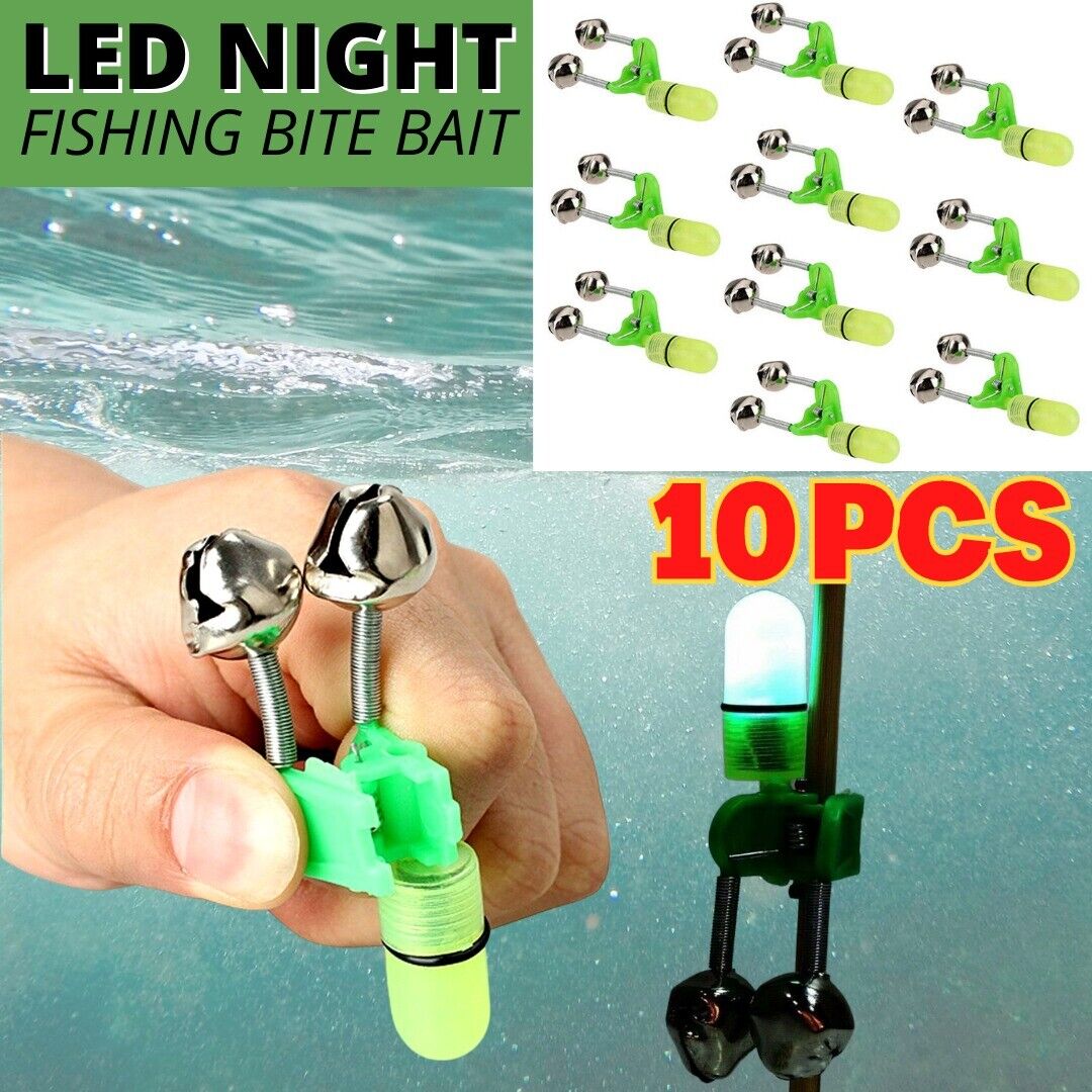 10x LED noche pesca cebo mordedura alarma doble 2 campanas luz varilla punta Clip alerta anillo