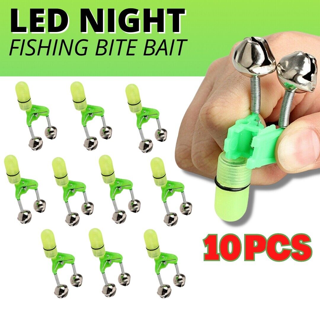 10x LED noche pesca cebo mordedura alarma doble 2 campanas luz varilla punta Clip alerta anillo