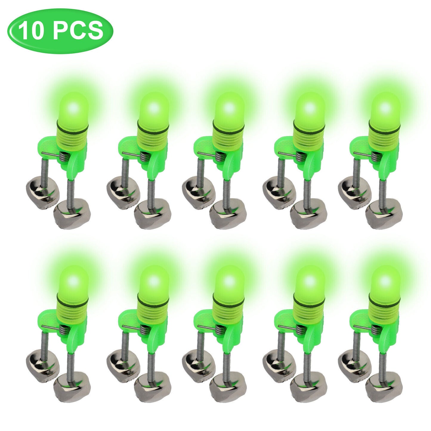 10x LED noche pesca cebo mordedura alarma doble 2 campanas luz varilla punta Clip alerta anillo