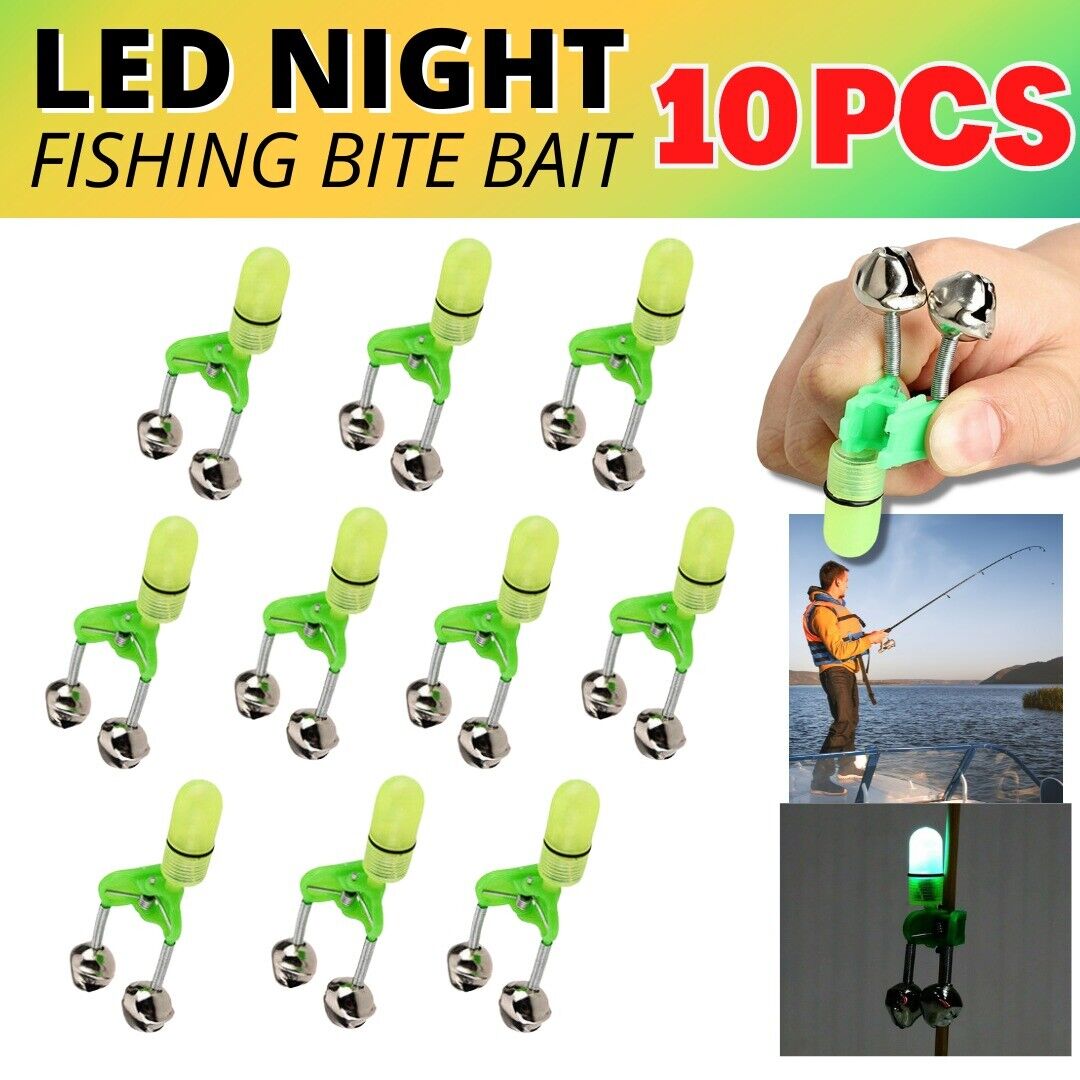 10x LED noche pesca cebo mordedura alarma doble 2 campanas luz varilla punta Clip alerta anillo