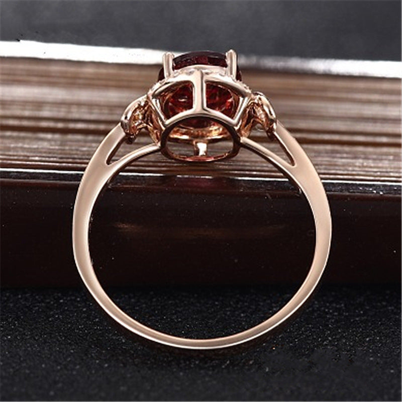 Creative Ruby Plated 18k Rose Gold Red Crystal Ring