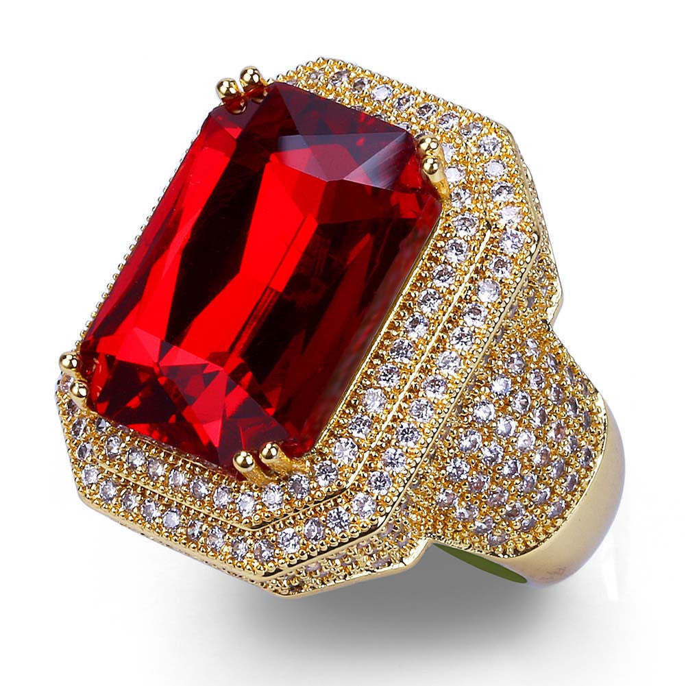 Gold-plated micro-set zircon ruby ring