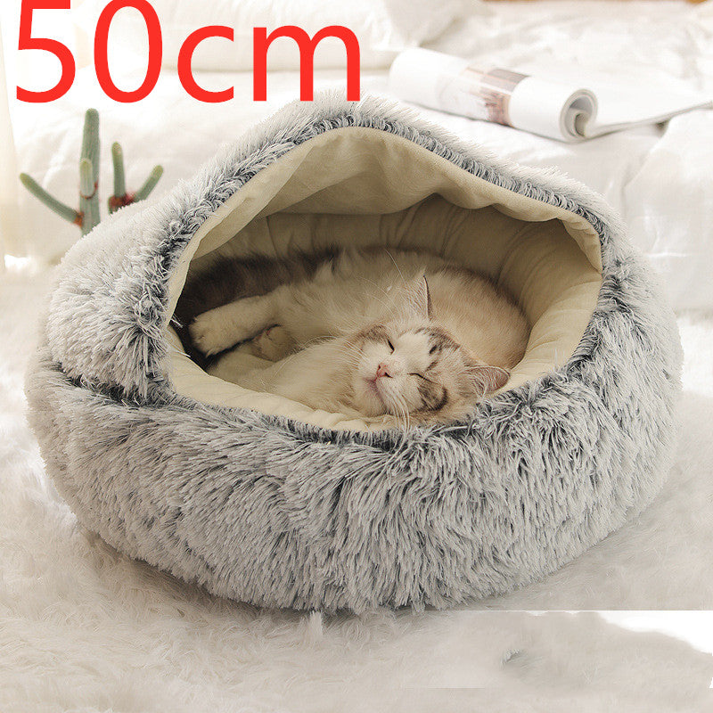 Cama 2 en 1 para perros y gatos, cama de invierno para mascotas, cama redonda de felpa cálida, cama suave y larga para mascotas