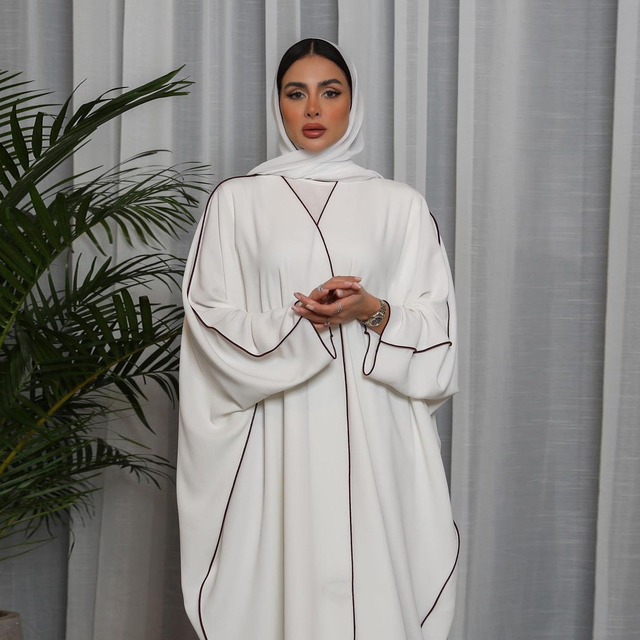 Bata Abaya para mujer de talla grande con patchwork blanco para mujer