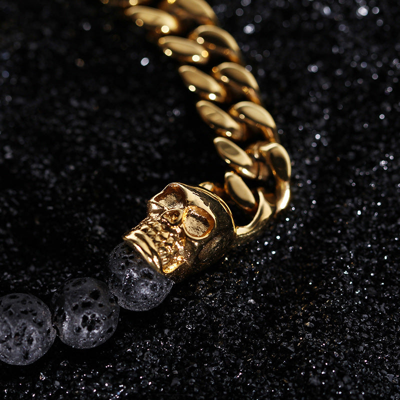 Skull prayer beads volcanic stone bracelet