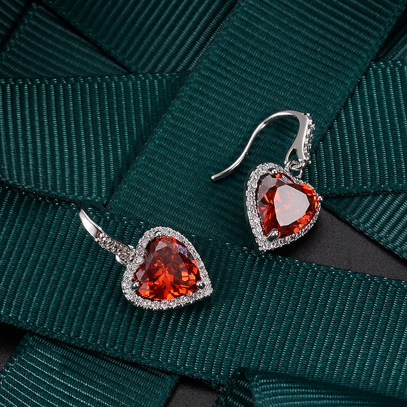 European And American Temperament Diamond And Ruby Love Earrings