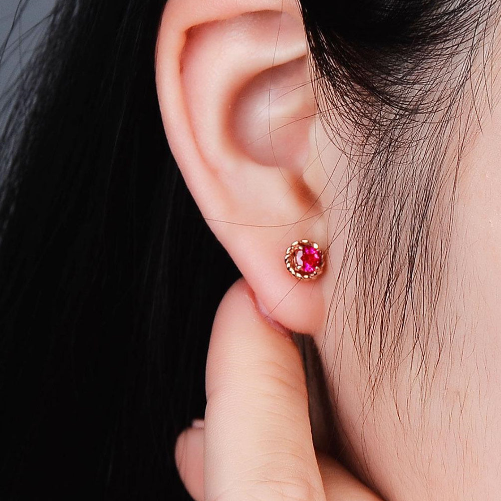 Korean Color Ruby Copper Plated Silver Ear Nail