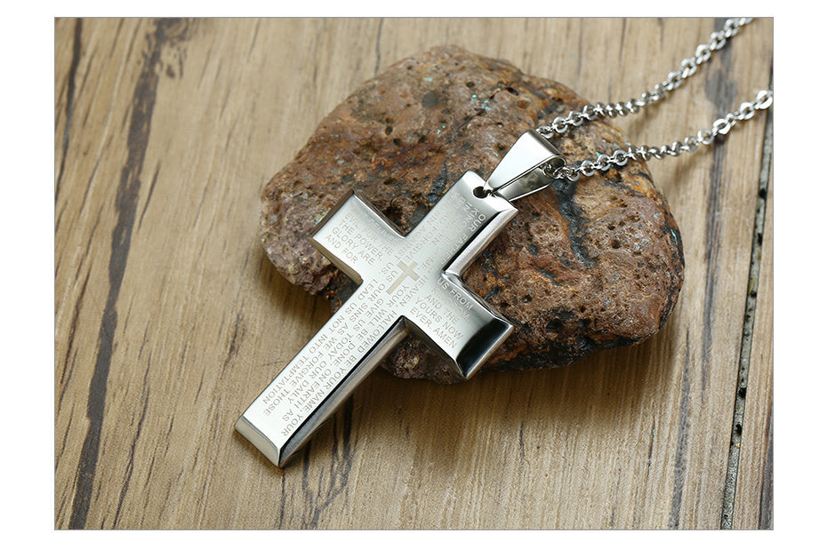 Stainless steel prayer cross necklace