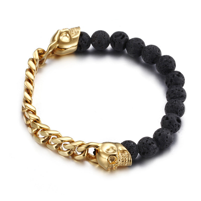 Skull prayer beads volcanic stone bracelet