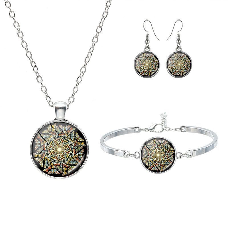 Mandala Flower Religious Time Gem Necklace Set