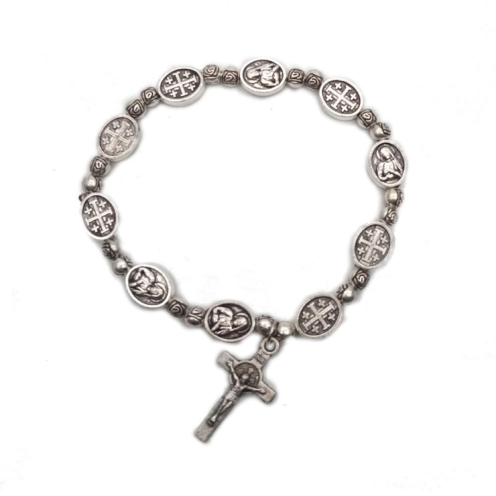 Catholic Religious Articles Madonna Rose Bead Rosary Cross Bracelet