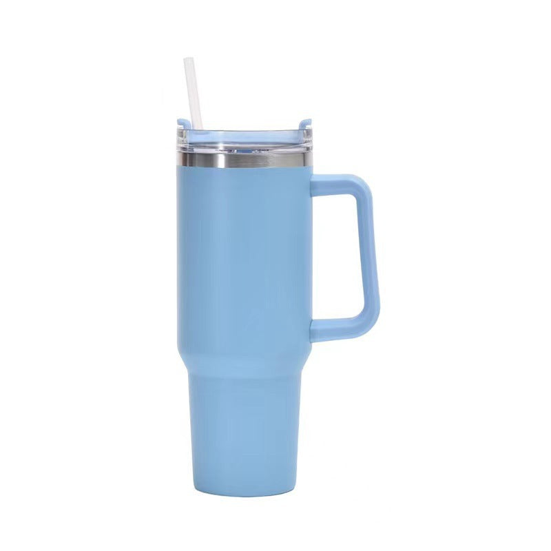 Taza aislante de café de paja con asa, botella de agua portátil de acero inoxidable para coche, taza térmica sin BPA de viaje de gran capacidad, 40oz