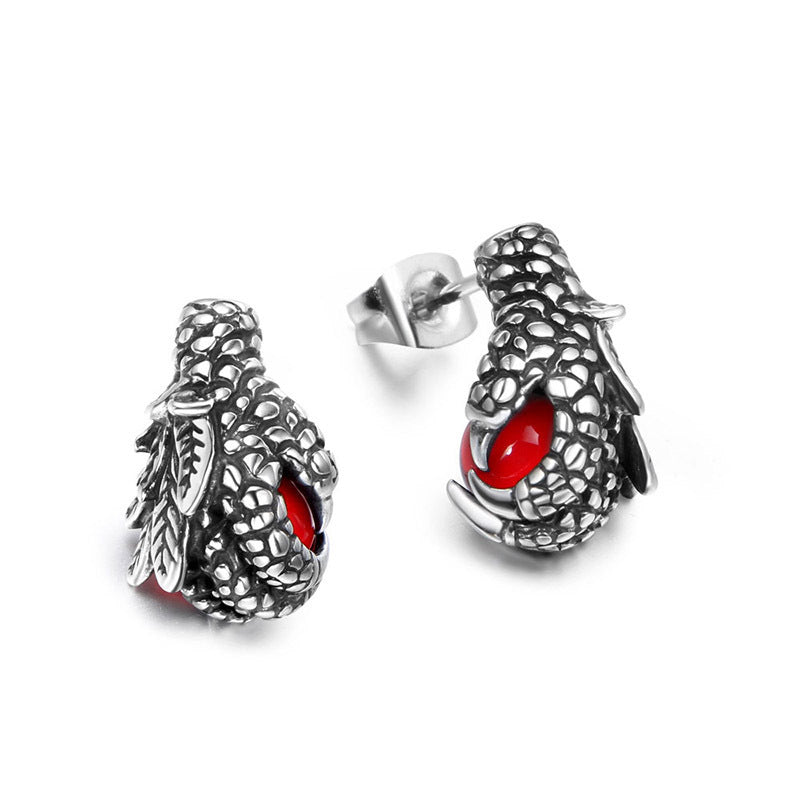 Dragon Claw Hand Stud Earrings 3D Punk Ruby Ear Clip