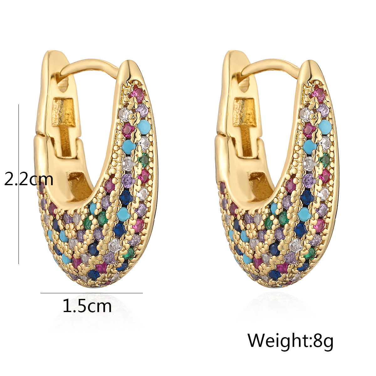 Copper Plating 18K Gold Inlaid Zircon U-shaped Earrings