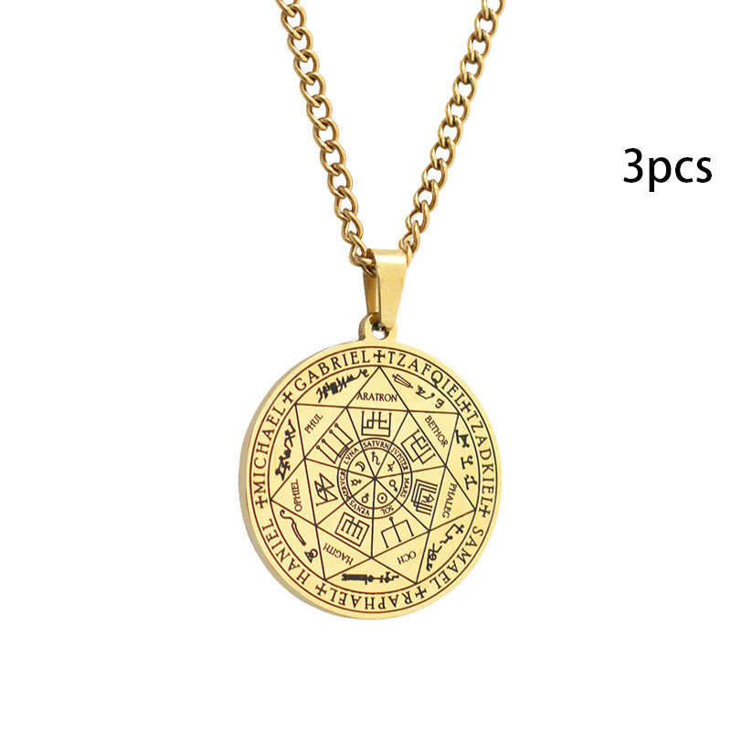 Religious Totem Rune Hanging Plate Stainless Steel Round Plate Male Shi Necklace