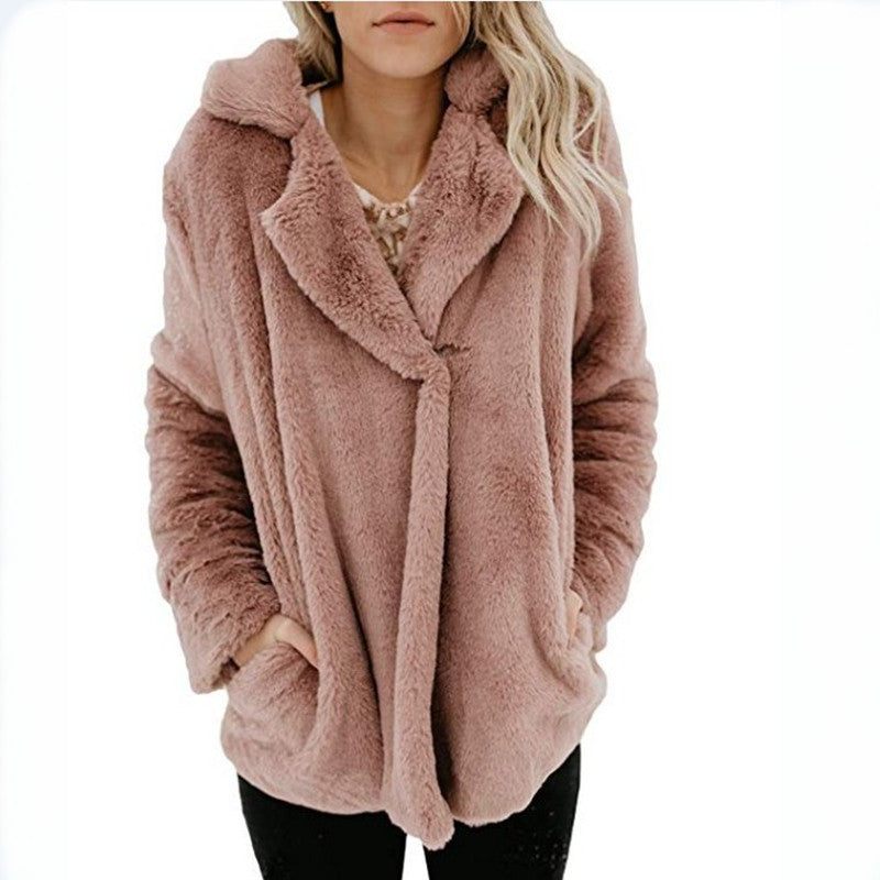 Women's New Cardigan Suit Collar Long Sleeve Plush Top