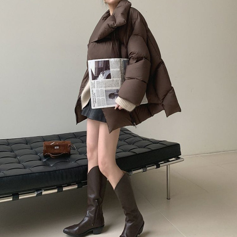 Women's Brown Lapel Winter Coat