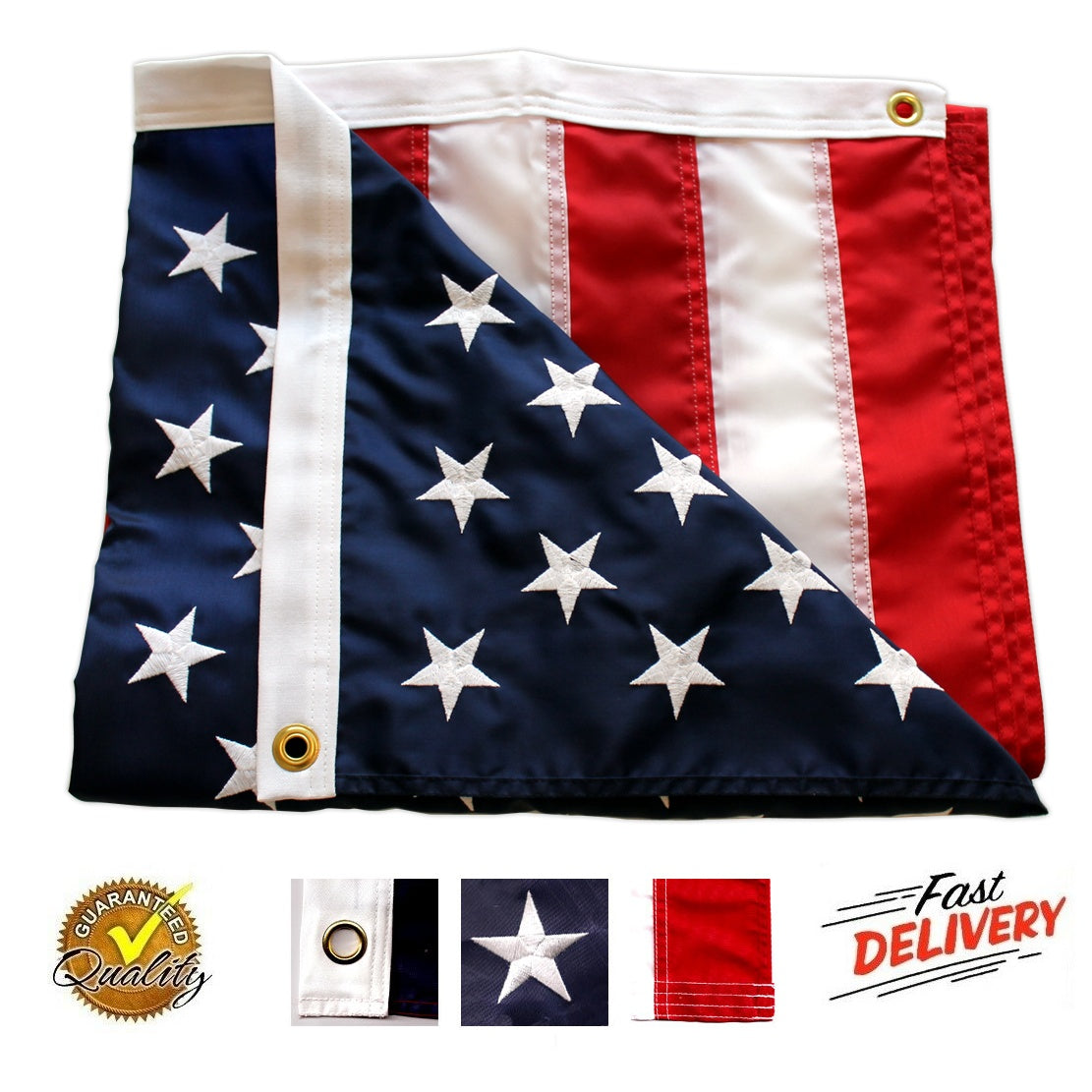 American US Flag Heavy Duty Nylon Double Stitching Embroidered USA Banner Flags