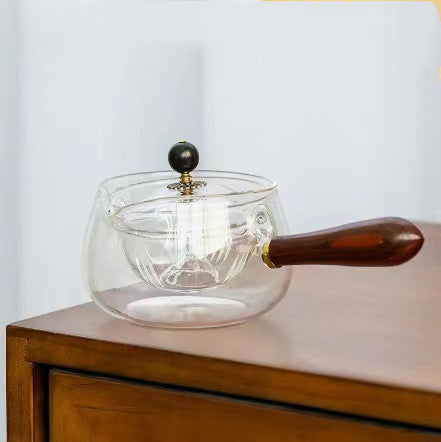 Semi-awtomatikong Rotary Heat-resistant Glass Teapot Lazy Tea Making With Infuser At Wooden Handle Office Home Accessories Mga Gadget sa Kusina