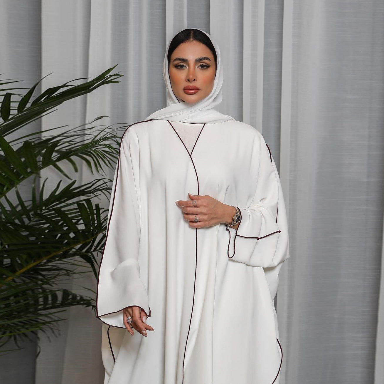 Bata Abaya para mujer de talla grande con patchwork blanco para mujer