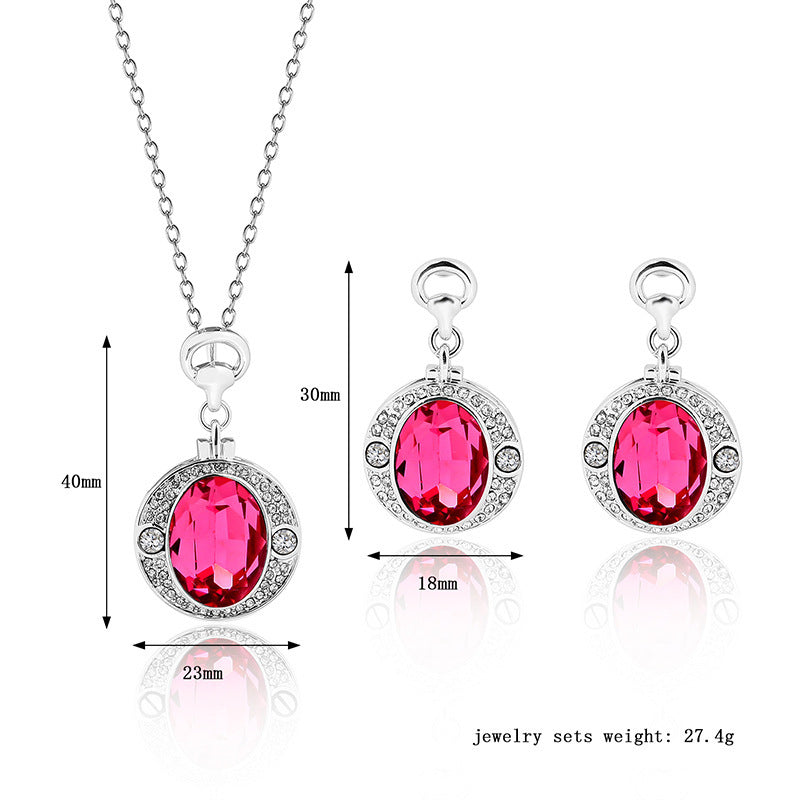 Diamond Peach Ruby Jewelry Set European And American