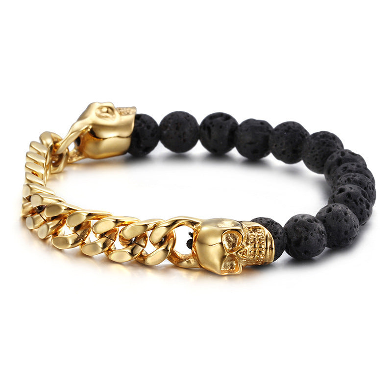 Skull prayer beads volcanic stone bracelet