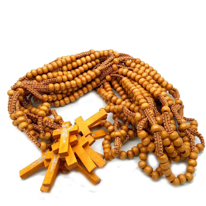 Wooden beads necklace religious cross