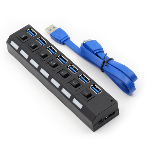 HUB EXTERNO USB3.0 DE 7 PUERTOS DE ALTA VELOCIDAD CON ADAPTADOR DE CORRIENTE 