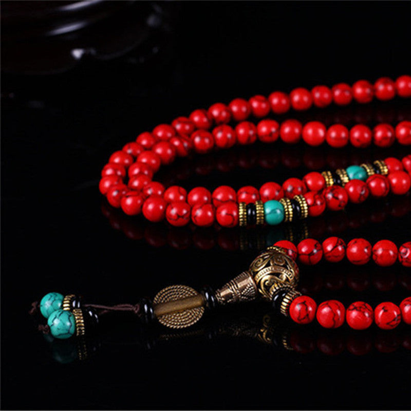 108 prayer beads red turquoise bracelet