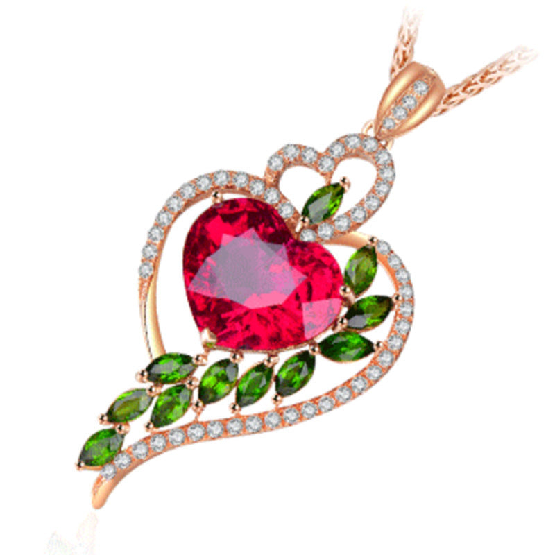 Fashion Women's Ruby Heart Pendant Necklace