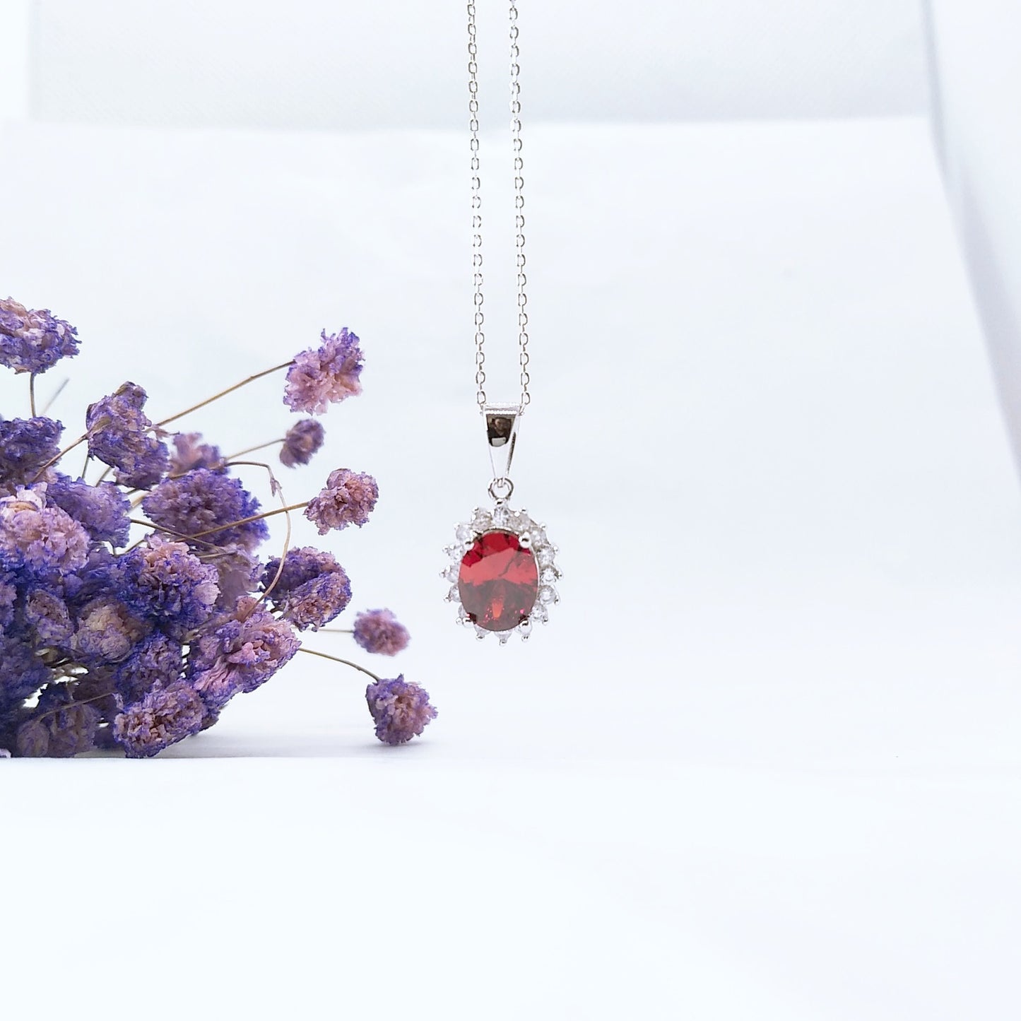 Ruby sterling silver necklace female