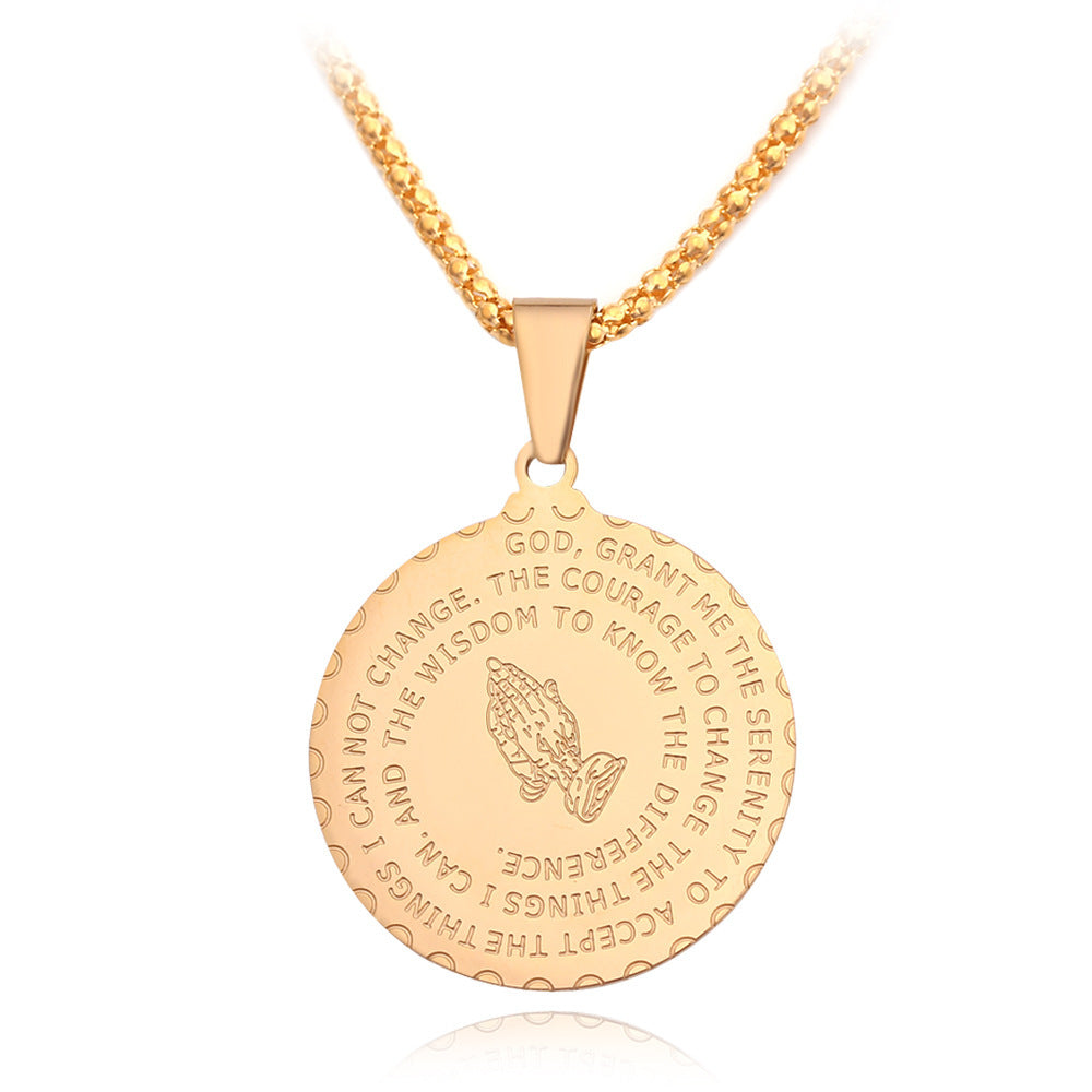 Christ's Prayer Hands Round Scripture Necklace