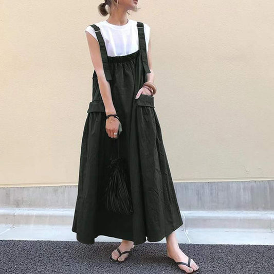 Summer Long Large Pocket Over-the-knee Suspender Skirt For Women