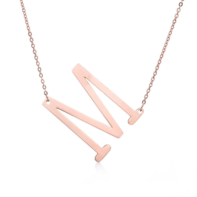 Fabulous Rose Gold Plated Stainless Steel Initial Letter Pendant Necklace