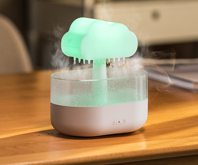 Humidificador de nube de lluvia de 200ML, difusor de nube de lluvia por goteo de agua con difusor de aroma de aceites esenciales