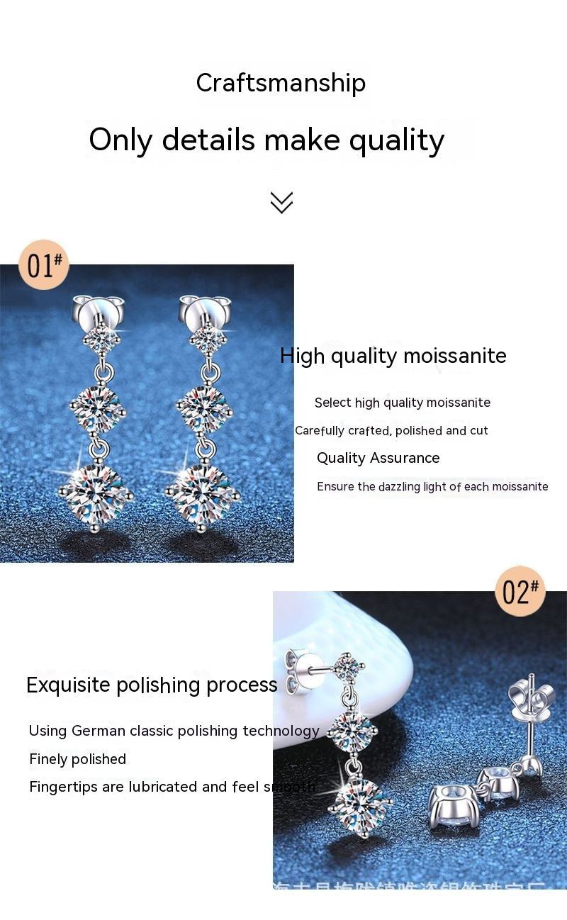 S925 Sterling Silver Stud Earrings Moissanite Tassel