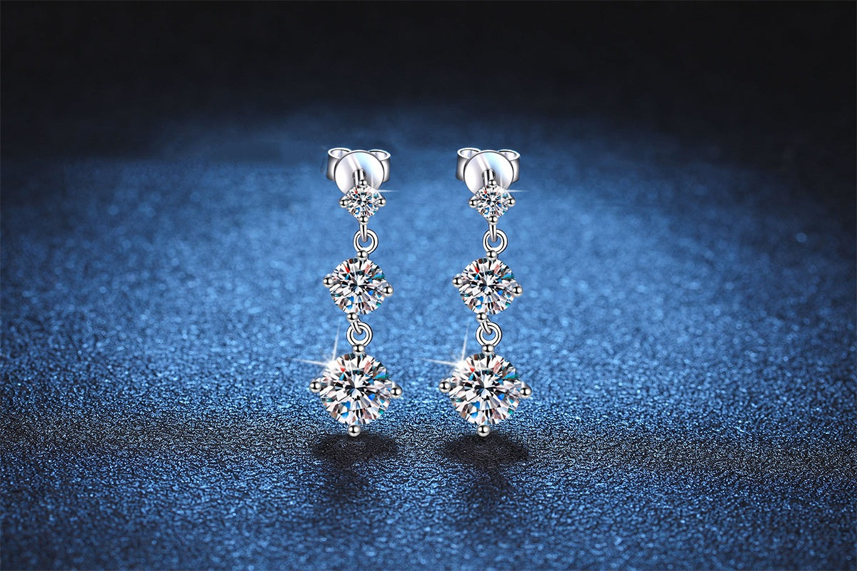 S925 Sterling Silver Stud Earrings Moissanite Tassel