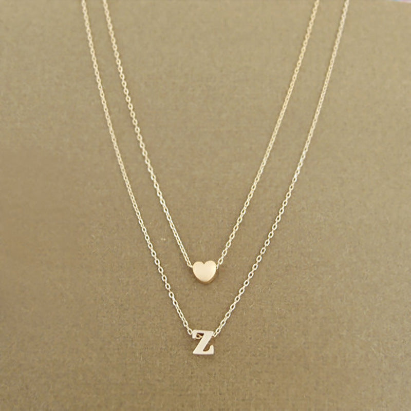 Minimalist Double Layer Peach Heart Letter Necklace