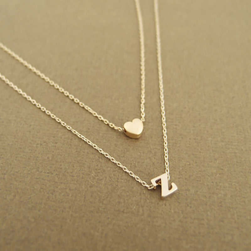 Minimalist Double Layer Peach Heart Letter Necklace