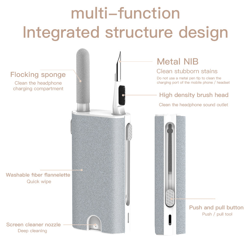 Kit limpiador de pantalla 5 en 1, herramientas de limpieza de pantalla para cámara, teléfono, tableta y portátil, cepillo de limpieza de auriculares, bolígrafo para oficina