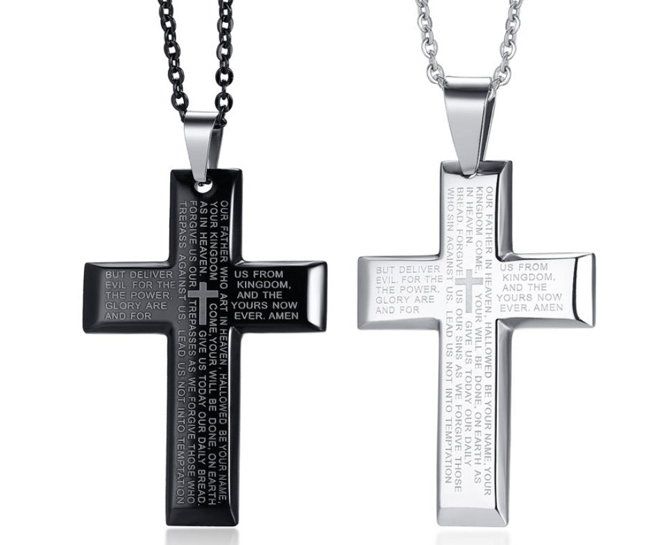 Stainless steel prayer cross necklace